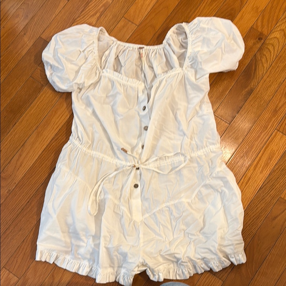 Free People Cotton White Puff Sleeve Romper